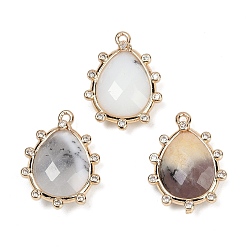 Африканский Опал Подвески из натурального белого африканского опала с огранкой, с подвесками-каплями из прозрачного кубического циркония с покрытием из латуни, золотые, 21x15x5 мм, отверстие : 1.4 мм