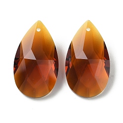 Saddle Brown Glass Pendants, Teardrop Charm, Faceted, Saddle Brown, 38x22x13mm, Hole: 1.5mm