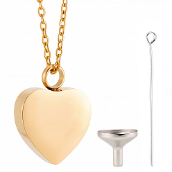Золотой Ожерелья с подвеской в виде гроба из нержавеющей стали в форме сердца, с 304 мини-воронкой из нержавеющей стали, золотые, ожерелья: 21.46 дюйм (54.5 см)