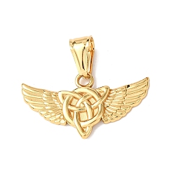 Настоящее золото 18K 304 подвески из нержавеющей стали, крыло с подвеской в виде тройственного узла, ионное покрытие (ip), реальный 18 k позолоченный, 22x40x3 мм, отверстие : 11.5x5.5 мм