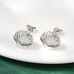 Платина Латунь серьги, формы раковины, платина, 10x12.5 мм