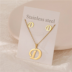Letter D Ожерелья с подвесками в виде букв из нержавеющей стали и комплекты серег-гвоздиков, золотые, Буква D, 450 мм