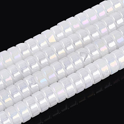 Белый Цвет AB покрытием имитацией нефрита бисер пряди, плоско-круглые, белые, 6~6.5x3 мм, отверстие : 1~1.2 мм, около 111~119 шт / нитка, 14.17~15.16'' (36~38.5 см)