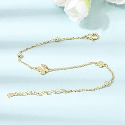 Real 18K Gold Plated Brass Micro Pave Clear Cubic Zirconia Four Leaf Clover Link Bracelets, Lead Free & Cadmium Free, Rack Plating, Long-Lasting Plated, Real 18K Gold Plated, 6.85 inch(17.4cm)