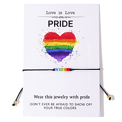 Разноцветный Браслеты из плетеного бисера с радужными элементами в честь месяца гордости., украшения из плетеного нейлонового шнура для женщин и мужчин, с открытки, 11.02 дюйм (28 см)