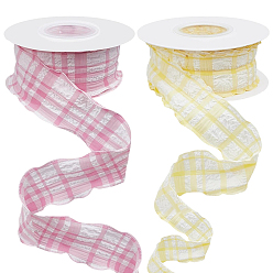 (52) Непрозрачная лаванда 2 рулоны 2 цветные льняные ленты для шитья и декорирования, решетка, разноцветные, 1-5/8 дюйм (40 мм), 10 ярдов / ролл, 1 рулон / цвет