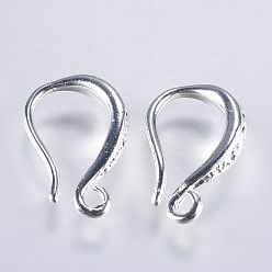 Silver Brass Earring Hooks, with Horizontal Loop, Long-Lasting Plated, Lead Free & Cadmium Free, Silver Color Plated, 15x9x2.5mm, Hole: 1mm, 18 Gauge, Pin: 1mm