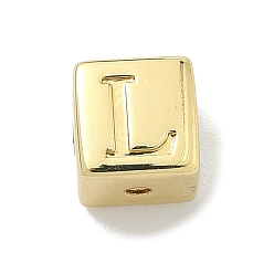 Letter L Латунные бусины, без кадмия и без свинца, долговечный, стойки покрытие, кубические, реальный 18 k позолоченный, Письмо L, 6x6x6 мм, отверстие : 1.8 мм
