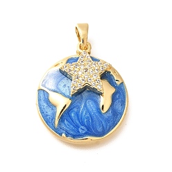Звезда Латунные подвески с микропаве из прозрачного кубического циркония, плоские круглые прелести, с эмалью, реальный 18 k позолоченный, стойки покрытие, без свинца и без кадмия, звезда, 21x19x3.5 мм, отверстие : 4.5x2.5 мм