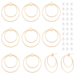 Настоящее золото 18K 10шт. латунные серьги-гвоздики с двойным кольцом для женщин, с 30 пластиковыми ушными гайками, реальный 18 k позолоченный, 30 мм, штифты : 0.8 мм