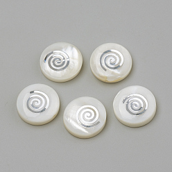 Platinum Natural Freshwater Shell Beads, Flat Round & Vortex, Platinum, 15x4mm, Hole: 1mm