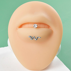 Нержавеющая Сталь Цвет 304 Кольца-кольца из нержавеющей стали с прозрачным кубическим цирконием, змея, цвет нержавеющей стали, 12 мм, штифты : 1.2 мм