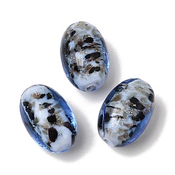 Bleu Acier Clair Perles au chalumeau de sable d'or faites à la main , ovale, bleu acier clair, 16.5x11mm, Trou: 1.8mm