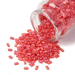 (HTL140FR) Matte Transparent Red Orange AB Миюки половина бусины тила, японский бисер, 2 отверстие, (htl140fr) матовый прозрачный красный оранжевый ab, 5x2.3x1.9 мм, отверстие : 0.8 мм, Около 1250 шт / 50 г
