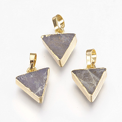 Golden Natural Labradorite Charms, with Brass Findings, Triangle, Golden, 13.5x11.5x4mm, Hole: 6x4mm