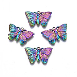 Rainbow Color Rack-Überzug Regenbogenfarbe 304 Edelstahl-Anhänger Strass-Einstellungen, Schmetterling, 13x21.5x2.5 mm, Bohrung: 1.4 mm, für 1.2 mm Strass