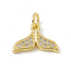 Настоящее золото 18K Подвески в виде рыбьего хвоста из латуни с микропаве из прозрачного кубического циркония, с открытыми кольцами прыжковых, без кадмия и без свинца, реальный 18 k позолоченный, 8.5x12.5x1.5 мм, отверстие : 2.7 мм