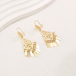 Rhombus Элегантные латунные серьги-люстры с кисточками, реальный 18 k позолоченный, ромб, 60x25 мм