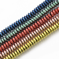 Mixed Color Electroplated Non-magnetic Synthetic Hematite Beads Strands, Rondelle, Mixed Color, 6x2.5mm, Hole: 0.9mm, about 156~158pcs, 15.55 inch(39.5cm)