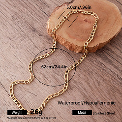 Golden Vintage Style 5MM 304 Stainless Steel Paperclip Chain Necklaces for Women, Golden, 24.41 inch(62cm)