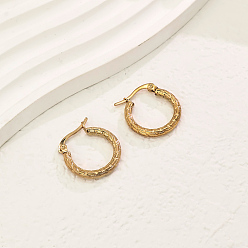 Настоящее золото 18K Элегантные винтажные 201 серьги-кольца из нержавеющей стали с текстурой, реальный 18 k позолоченный, 20 мм