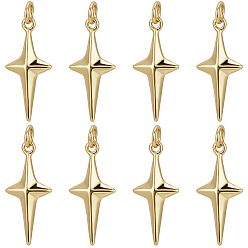 Настоящее золото 18K 10 латунные подвески шт., с прыжковых колец, без никеля , звезда, реальный 18 k позолоченный, 23x10.5x4 мм, отверстие : 3 мм