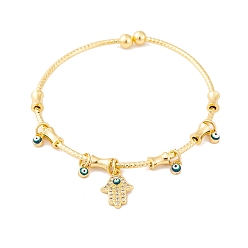 Hamsa Hand Браслеты с подвесками из латуни и прозрачного циркония для женщин, с эмалью от сглаза, золотые, хамса рука, внутренний диаметр: 2-1/8 дюйм (5.3 см), Кулон : 15x10x2 мм, 5 мм
