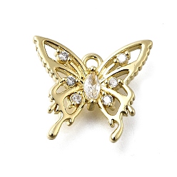 Настоящее золото 14K Латунные микро проложить кубического циркония прелести, без кадмия, без никеля и без свинца, бабочка, реальный 14 k позолоченный, 13x15x2.5 мм, отверстие : 1.4 мм