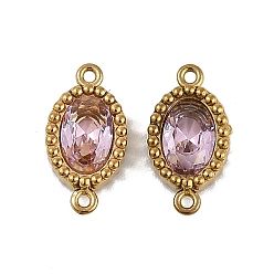 Сливовый Ионное покрытие (ip) 304 овальные звенья из нержавеющей стали с кубическим цирконием, подвески-подвески, реальный 18 k позолоченный, слива, 12.5x6.5x2.5 мм, отверстие : 0.8 мм