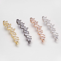 Mixed Color Brass Micro Pave Cubic Zirconia Links, Mixed Color, 35~36x8.5x3mm, Hole: 1.5mm