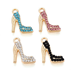 (52) Непрозрачная лаванда Подвески из сплава и страза, туфли на высоких каблуках, золотые, разноцветные, 18x13x3 мм, отверстие : 2 мм
