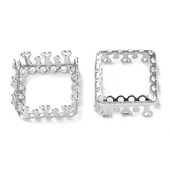 Platinum Brass Sew on Prong Settings, Filigree Open Back Claw Settings for Pointed Back Rhinestone, Square, Platinum, Tray: 12.5x12.5mm, 14x14x6mm, Hole: 0.8mm