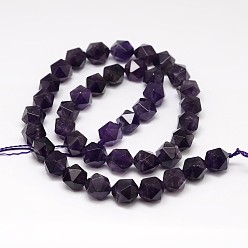 Аметист Природный аметист нитей бисера, звезды вырезать круглые бусы, граненые, 10x9 мм, отверстие : 1 мм, около 37~40 шт / нитка, 15.7 дюйм