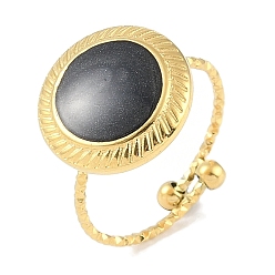 Настоящее золото 18K Ионное покрытие (IP) 304 плоские круглые открытые манжеты из нержавеющей стали с эмалью для женщин, реальный 18 k позолоченный, внутренний диаметр: регулируемый