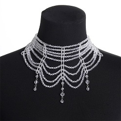 Прозрачный Многослойные ожерелья-чокеры из стекла в богемном стиле для женщин, прозрачные, 13.39 дюйм (34 см)