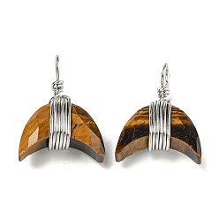 Тигровый глаз Подвески из медной проволоки с натуральным тигровым глазом, подвески из граненого рога, платина, 23x17.5x8 мм, отверстие : 3x5 мм