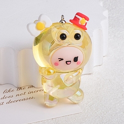 Желтый Непрозрачной акриловые большие подвески, лягушка, желтые, 56x39x32 мм