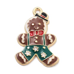Gingerbread Man Новогодняя тема сплава эмали подвески, золотой свет, Колобок, 27x19.5x3 мм, отверстие : 2 мм