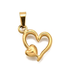 Золотой 304 подвески из нержавеющей стали, шарма сердца, вакуумное покрытие pvd, золотые, 15.5x15x3 мм, отверстие : 3x5 мм