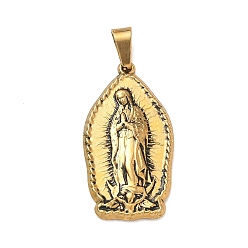 Antique Golden Religion 304 Stainless Steel Pendants, Human of Guadalupe Virgin Charms, with 201 Stainless Steel Bails, Ion Plating(IP), Antique Golden, 32x16x3mm, Hole: 7x4mm
