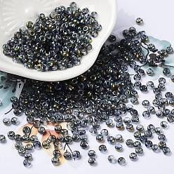 Gray Transparent Glass Seed Beads, Half Plated, Two Tone, Round, Gray, 8/0, 3x2mm, Hole: 1mm