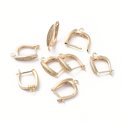 Real 18K Gold Plated Brass Hoop Earring Findings with Latch Back Closure, with Horizontal Loop and Clear Cubic Zirconia, Horse Eye, Long-Lasting Plated, Real 18K Gold Plated, 18x13.5x3.5mm, Hole: 1.2mm, Pin: 0.8mm