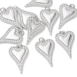 Platinum SHEGRACE Valentine's Day Brass Clear Cubic Zirconia Pendants, Heart Charms, Cadmium Free & Lead Free & Nickel Free, Platinum, 21.5x14x2.5mm, Hole: 2.5mm