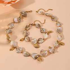 Золотой Браслеты и ожерелья из натуральных ракушек, 304 комплекты украшений с подвесками в форме ракушки из нержавеющей стали, золотые, колье: 15.75 дюйм (40 см)