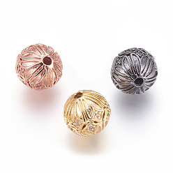 Mixed Color Brass Cubic Zirconia Beads, Round, Clear, Mixed Color, 10x9.5mm, Hole: 1mm