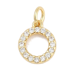 Настоящее золото 18K Стойки обшивки латунные прелести, круглые, с кубического циркония, долговечный, без свинца и без кадмия, с целью перехода в кольце, реальный 18 k позолоченный, 10.5x9x1.5 мм, отверстие : 3 мм