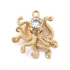 Осьминог Латунные микро проложить кубического циркония подвески, без кадмия, без никеля и без свинца, реальный 18 k позолоченный, осьминог, 21.5x21x7 мм, отверстие : 1.6 мм