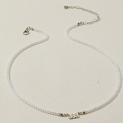 Серебро Сплав номер 333 подвеска из искусственной смолы с белыми круглыми бусинами ожерелья для женщин, серебряные, 16.54 дюйм (42 см)