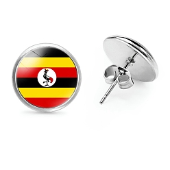 Разноцветный Плоские круглые стеклянные серьги-гвоздики на тему национального флага, серьги из платинового сплава, красочный, 12 мм