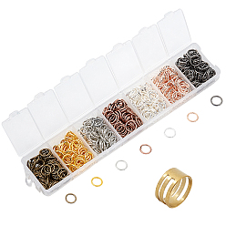 Gemischte Farbe 7 Farben Messing offene Sprungringe, mit Messingringwerkzeugen zum Knicken, Gemischte Farbe, 8x1 mm, Innendurchmesser: 6 mm, ca. 700 Stk. / Kasten